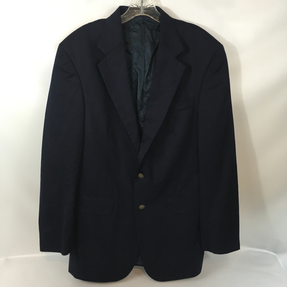 Vintage Oscar De La Renta Dark Navy Classic Fine Wool Blazer Metal Buttons